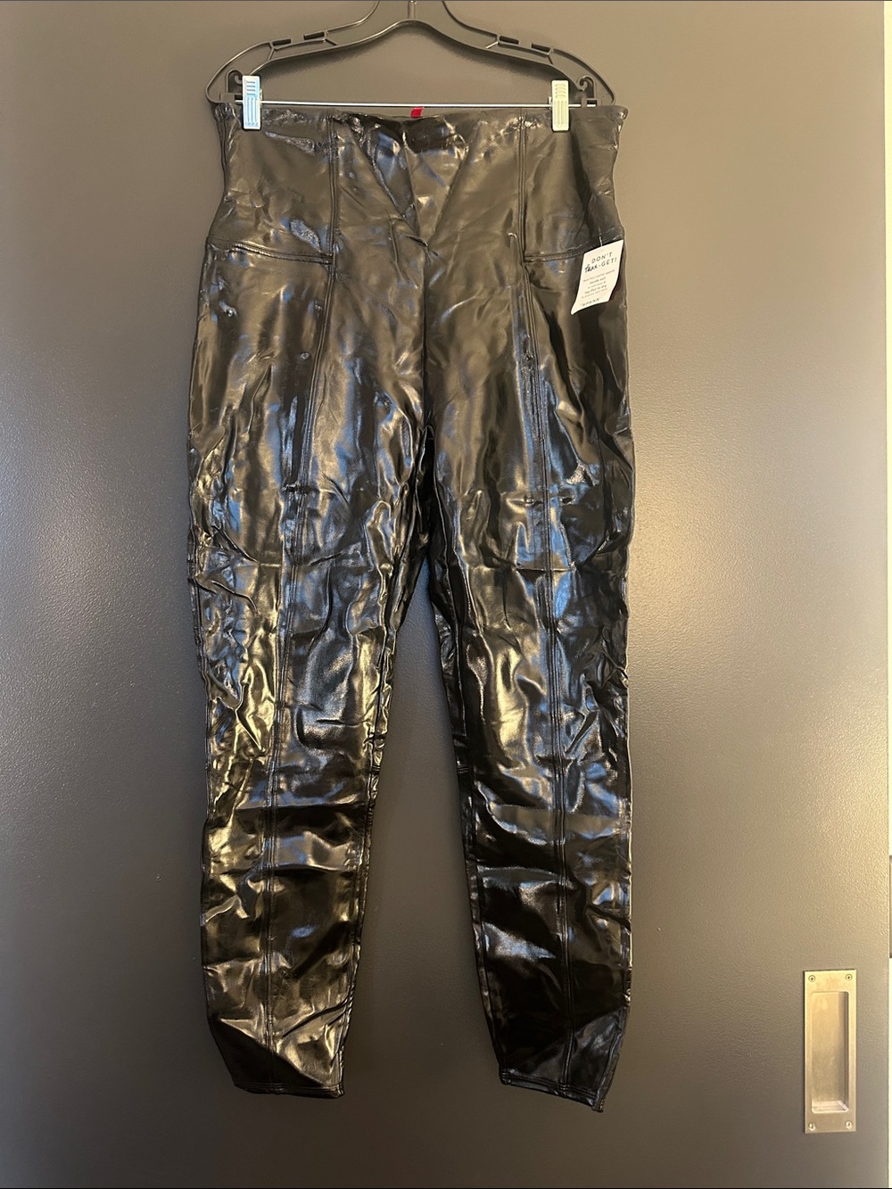 SPANX Black Shiny Faux-Leather Leggings